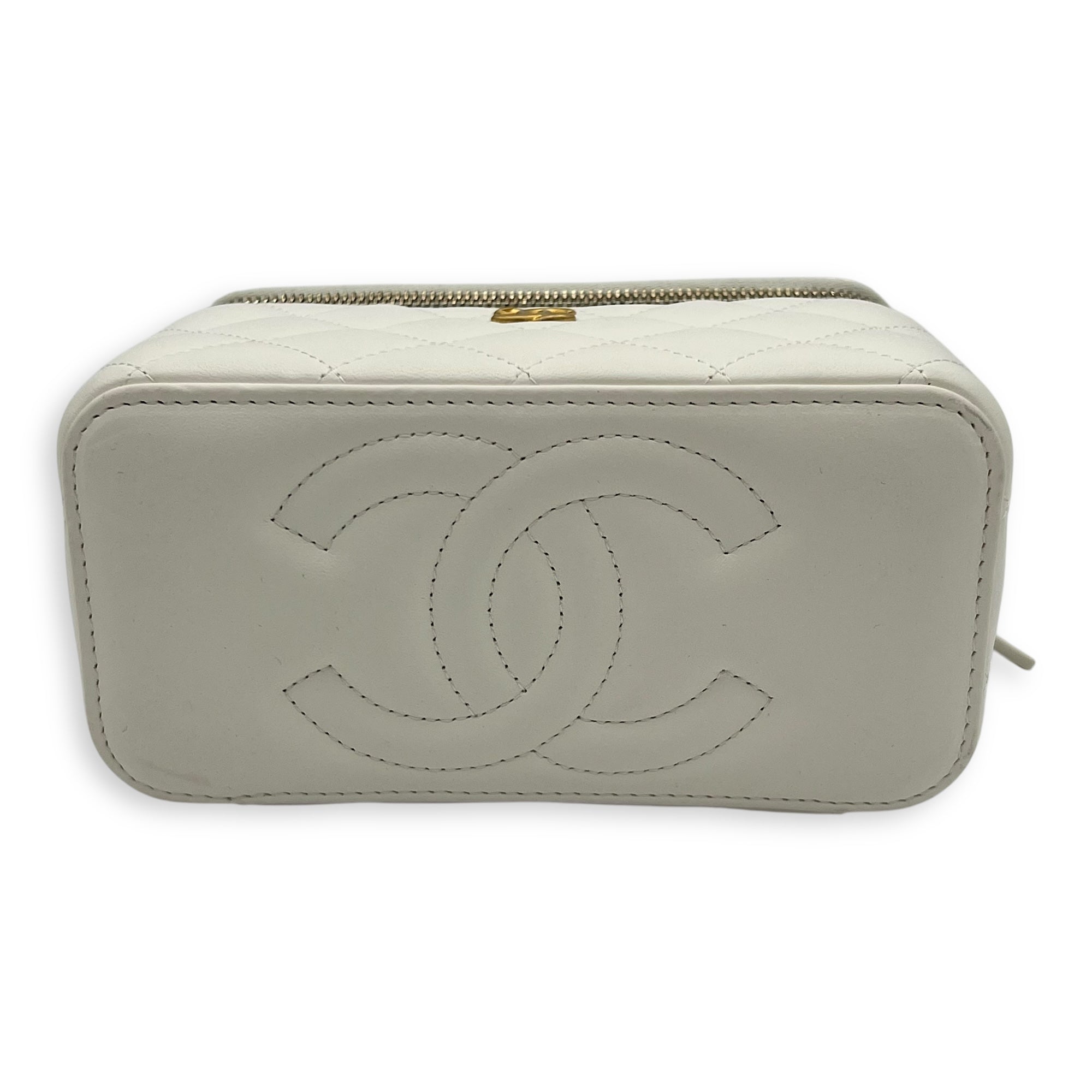 Chanel Vanity pearl crush Crossbody Bag White in Calfskin, Gold hardware_5