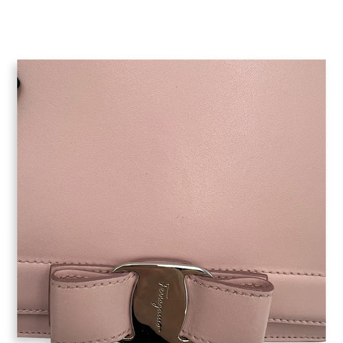 Salvatore Ferragamo Vara Bow Crossbody Bag Pink in Calfskin, Silver hardware_7