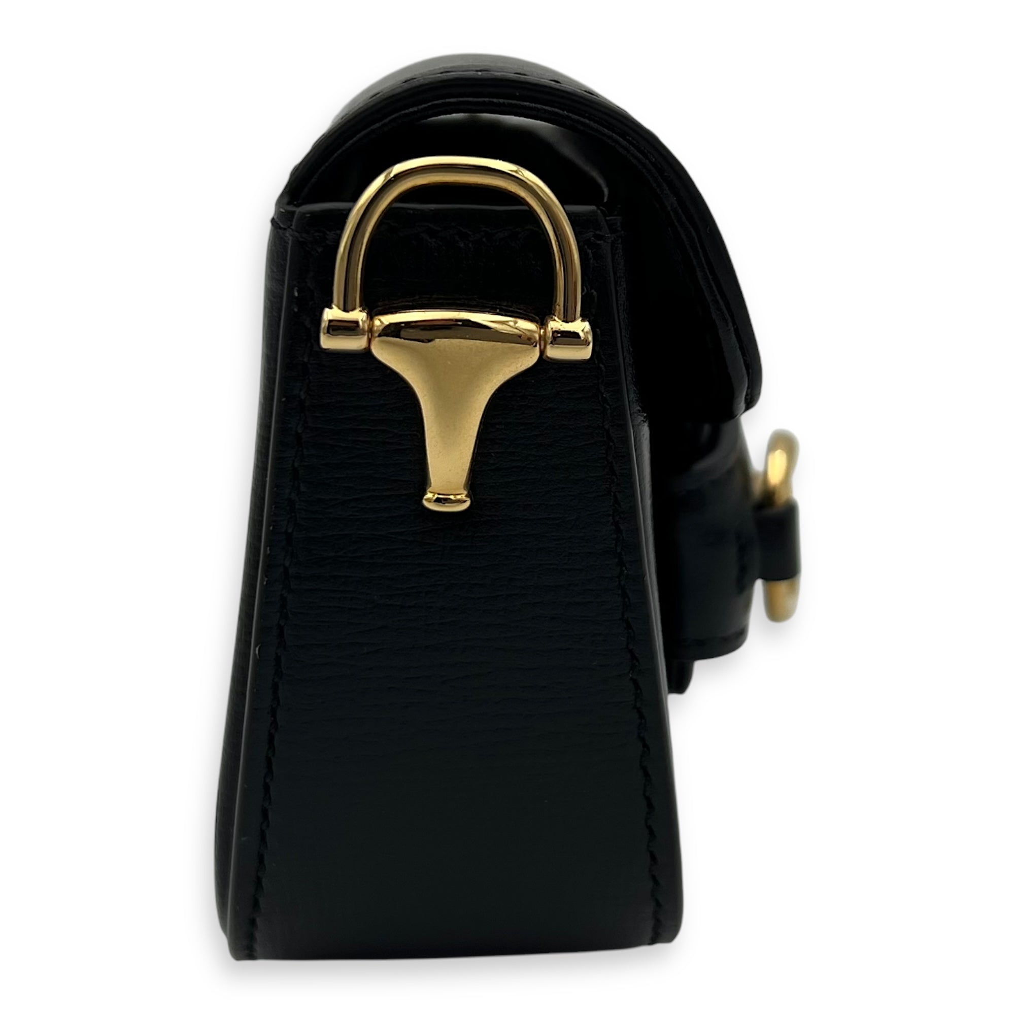 Gucci Horsebit 1955 Wallet On Chain Black in Calfskin, Gold hardware_4