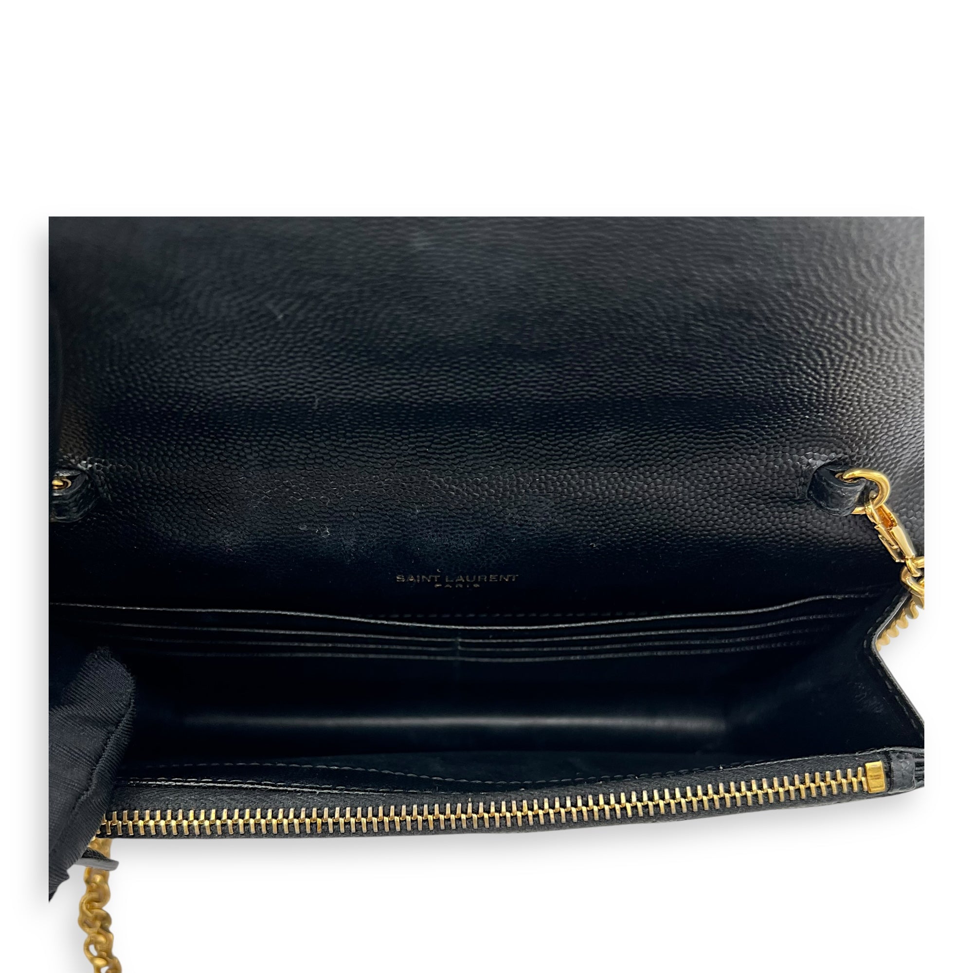 Saint Laurent Cassandre Wallet On Chain Black in Calfskin, Gold hardware_6