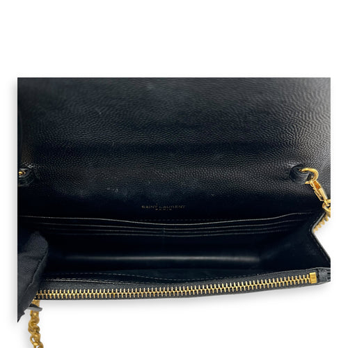 Saint Laurent Cassandre Wallet On Chain Black in Calfskin, Gold hardware_6