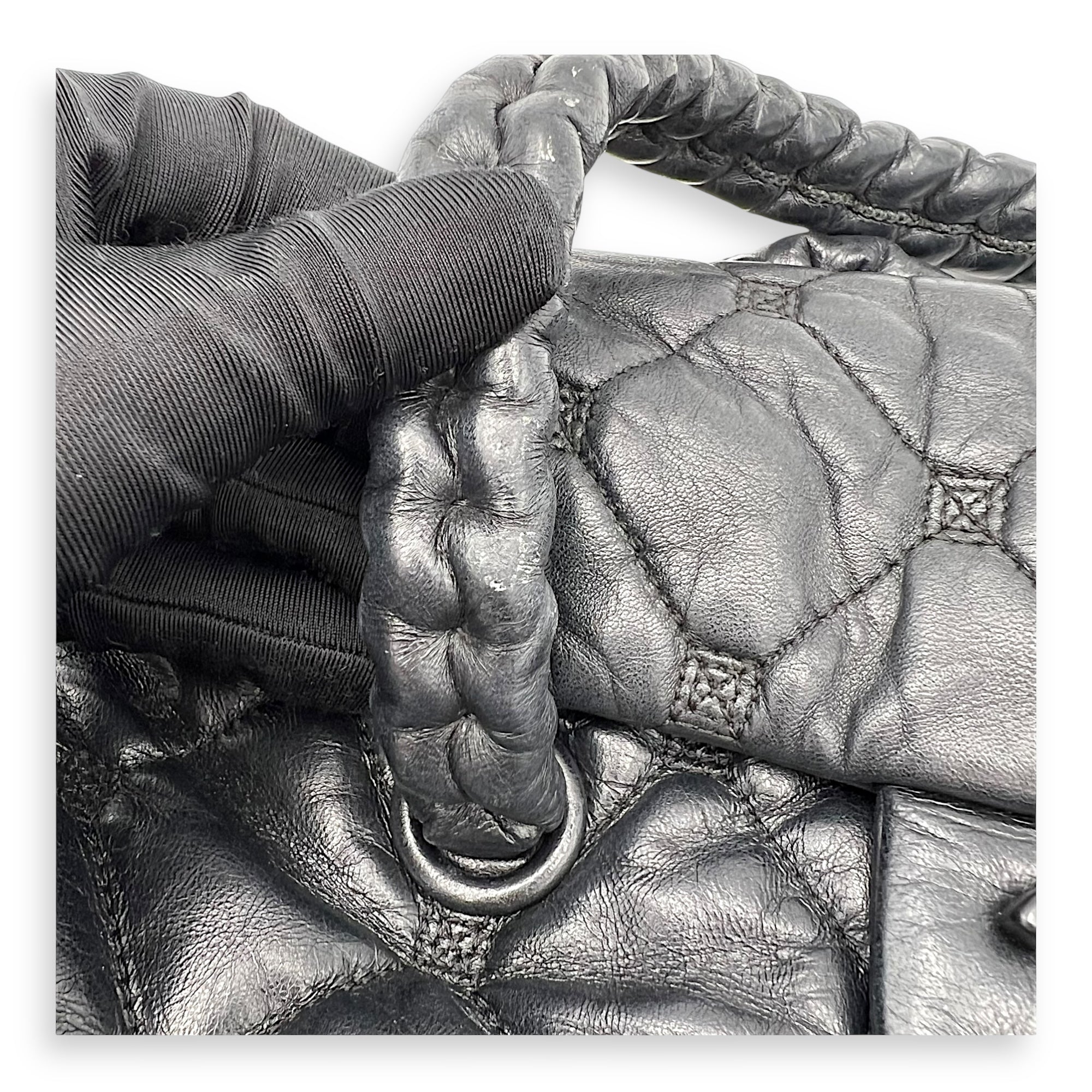 Chanel Hidden Chain Flap Black Top Handle Bag in Calfskin, Silver hardware_10