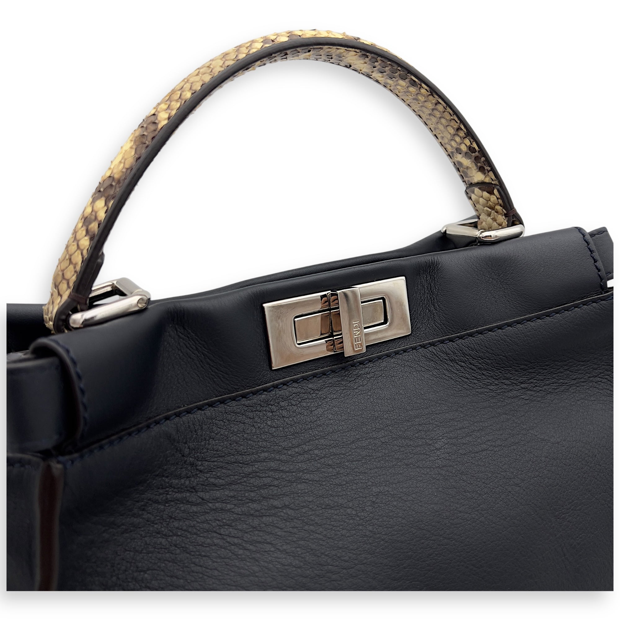 Fendi Peekaboo Top Handle Bag Blue in Calfskin, Silver hardware_6