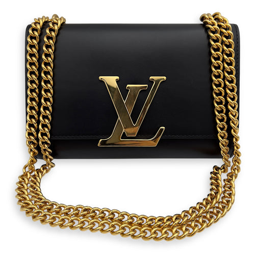 Louis Vuitton Louise Wallet On Chain Black in Calfskin, Gold hardware_8