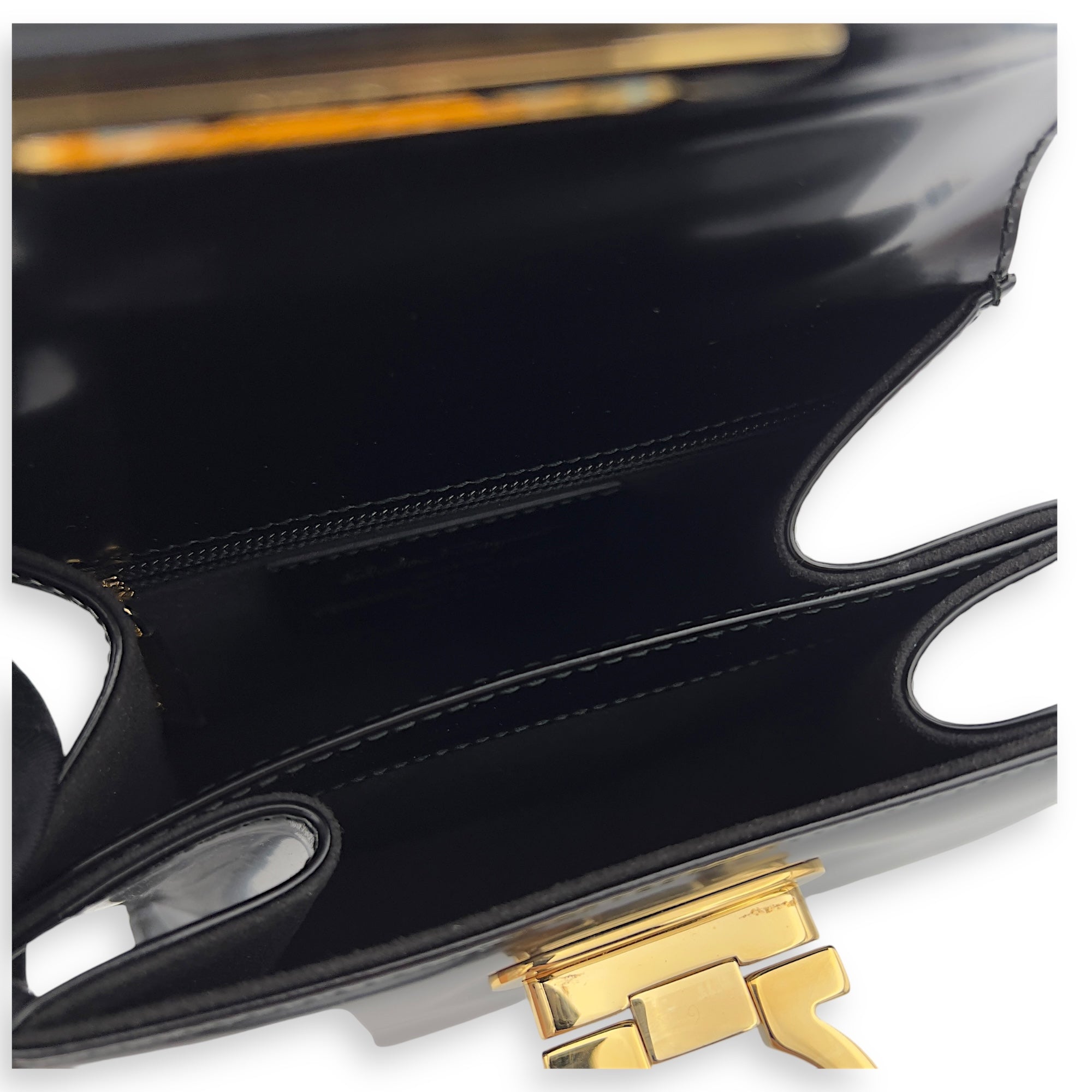 Salvatore Ferragamo Logo Top Handle Bag Black in Calfskin, Gold hardware_8