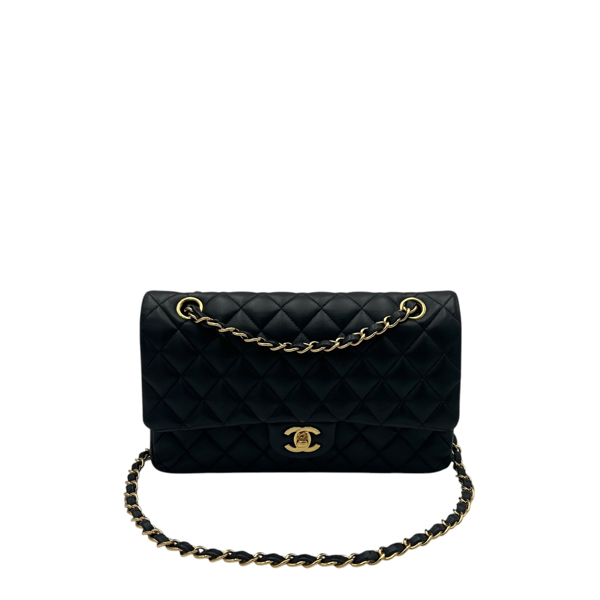 Chanel Classic Shoulder Bag Medium Black in Lambskin, Gold hardware_9