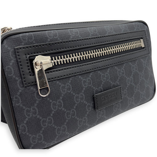 Gucci GG Supreme Black Belt Bag in Monogram Coated Canvas, Silver hardware_6