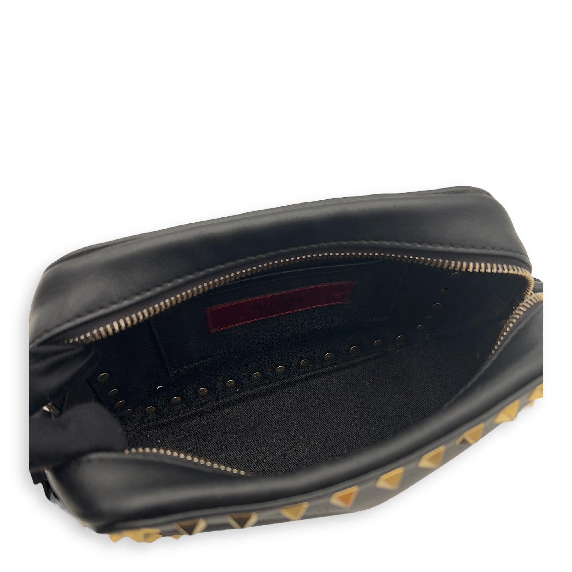 Valentino Studs Crossbody Bag Black in Calfskin, Gold hardware_4