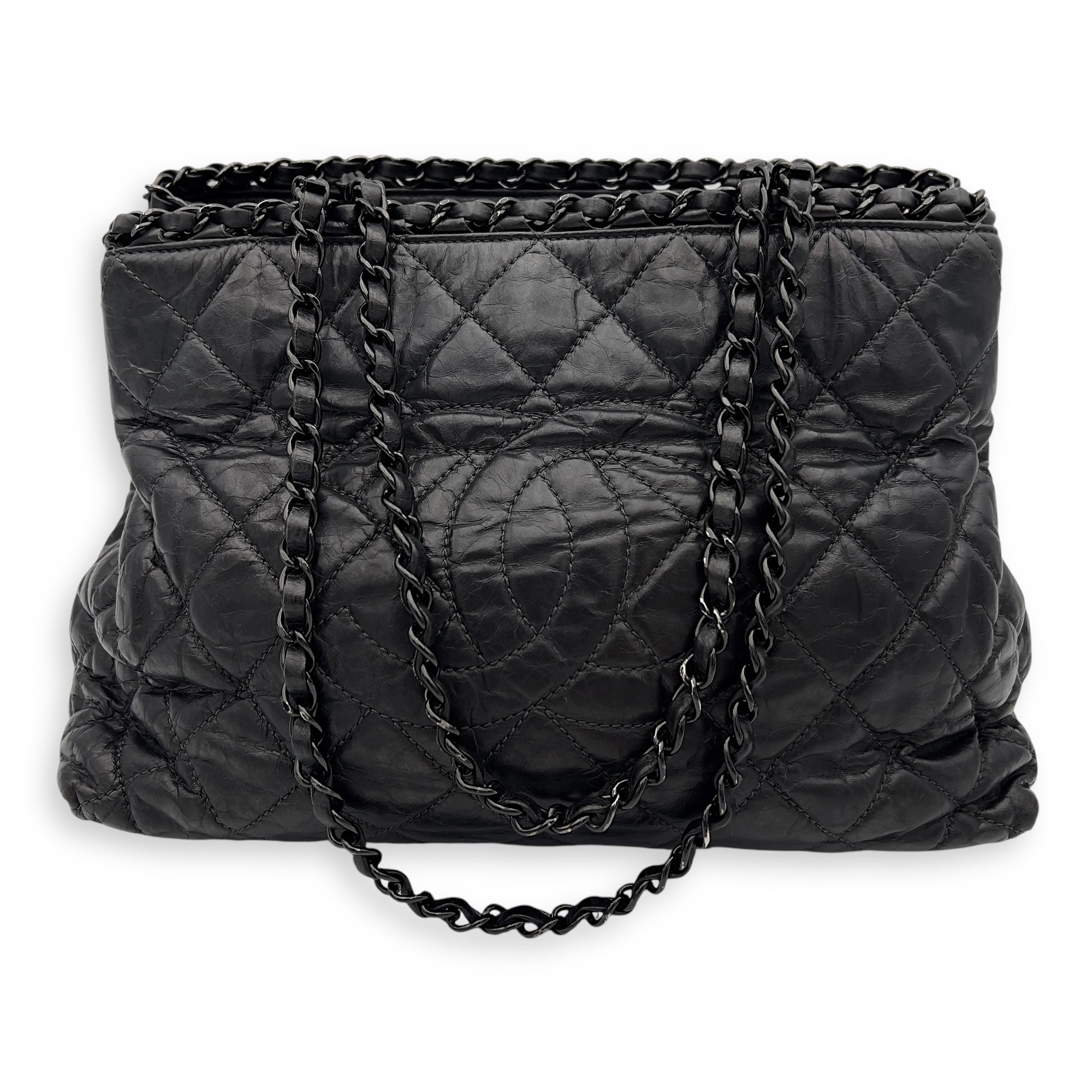 Chanel Chain Quilt Black Tote Bag in Calfskin, so black hardware_7