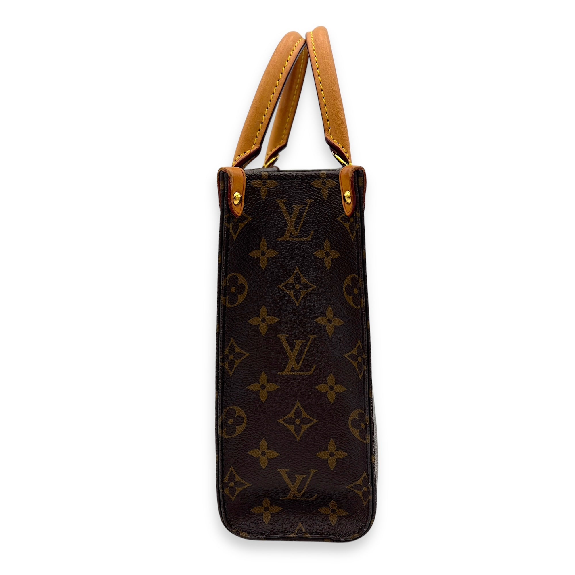 Louis Vuitton Sac Plat Top Handle Bag BB Brown in Monogram Coated Canvas, Gold hardware_6