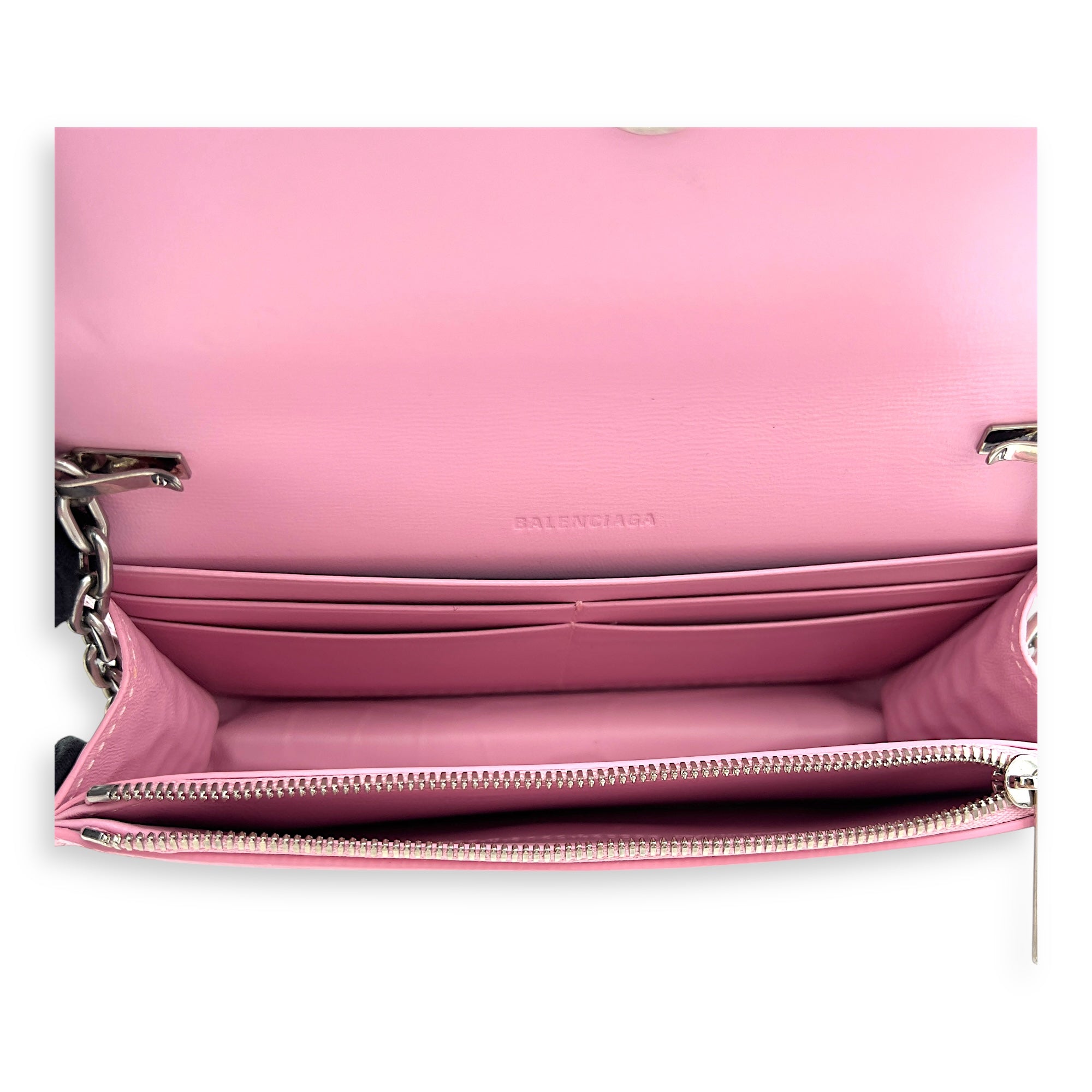 Balenciaga Gossip Pink Wallet On Chain in Crocodile Embossed Calfskin, Silver hardware_8