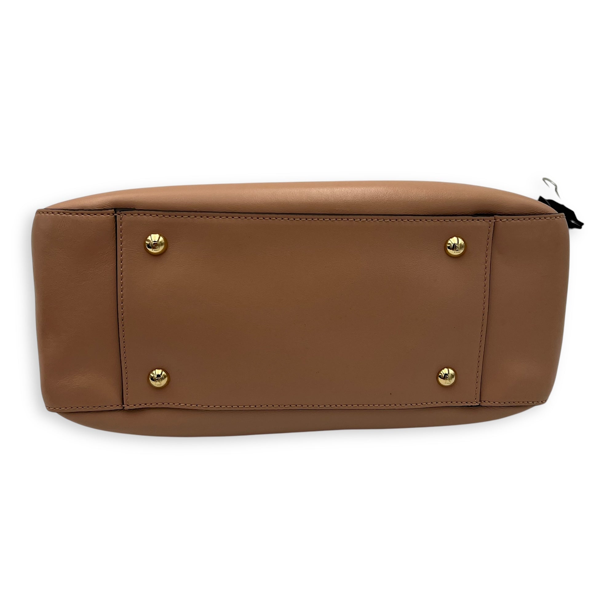 Fendi FF Logo Top Handle Bag Beige in Calfskin, Gold hardware_5