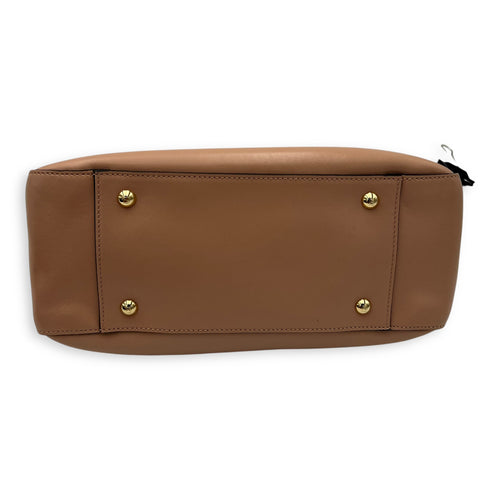 Fendi FF Logo Top Handle Bag Beige in Calfskin, Gold hardware_5