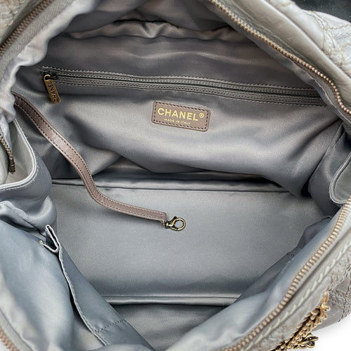 Quilted Stitches Triptych Grey Tote Bag in Calfskin, Gold hardware