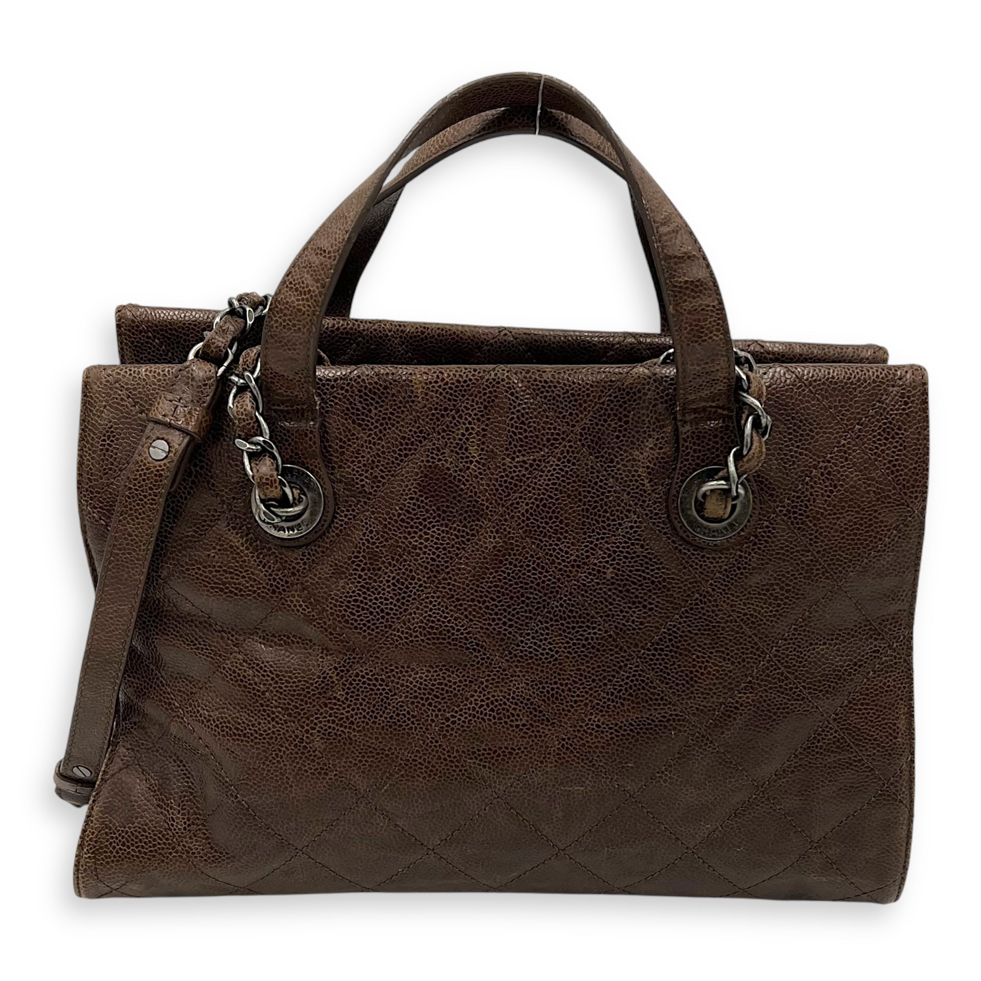 Chanel Two-way Brown Top Handle Bag in Caviar Leather, Ruthenium hardware_13