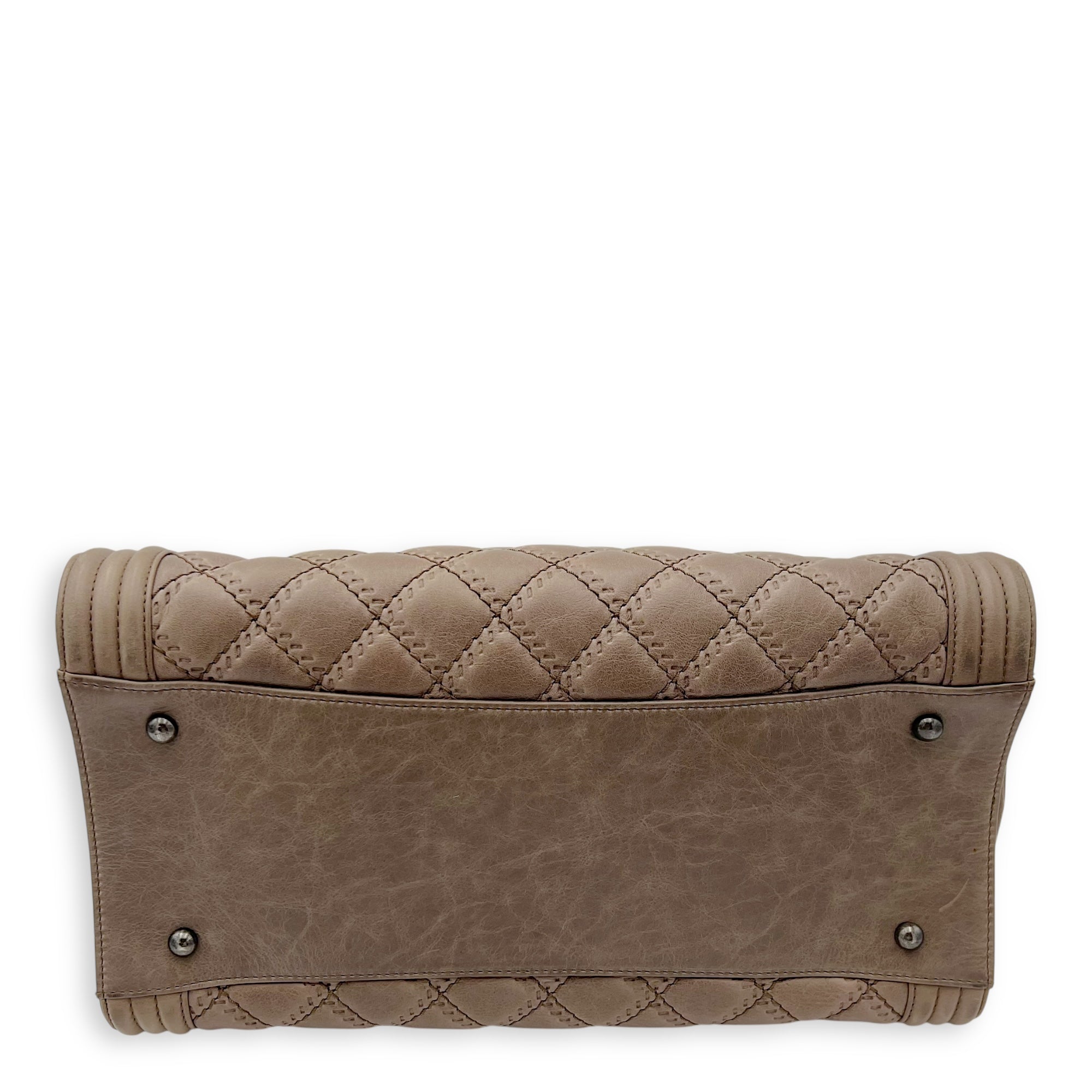 Chanel Boy Top Handle Bag Beige in Calfskin, Gunmetal