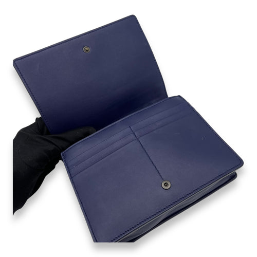 Bottega Veneta Intrecciato Wallet On Chain Blue in Calfskin, Gold hardware_6