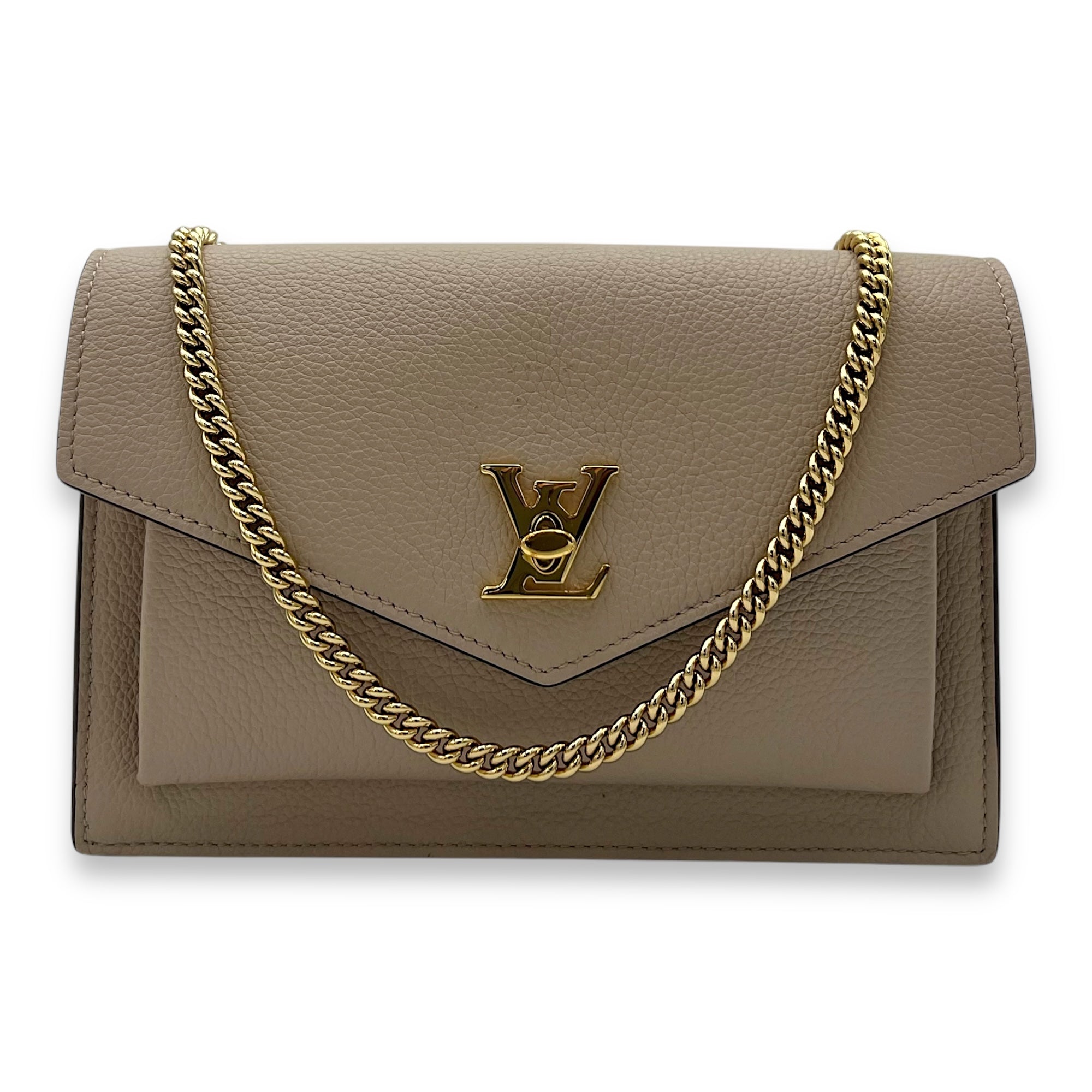 Louis Vuitton LockMe Wallet On Chain Beige in Calfskin, Gold hardware_6