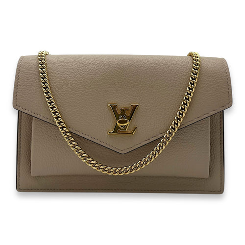 Louis Vuitton LockMe Wallet On Chain Beige in Calfskin, Gold hardware_6