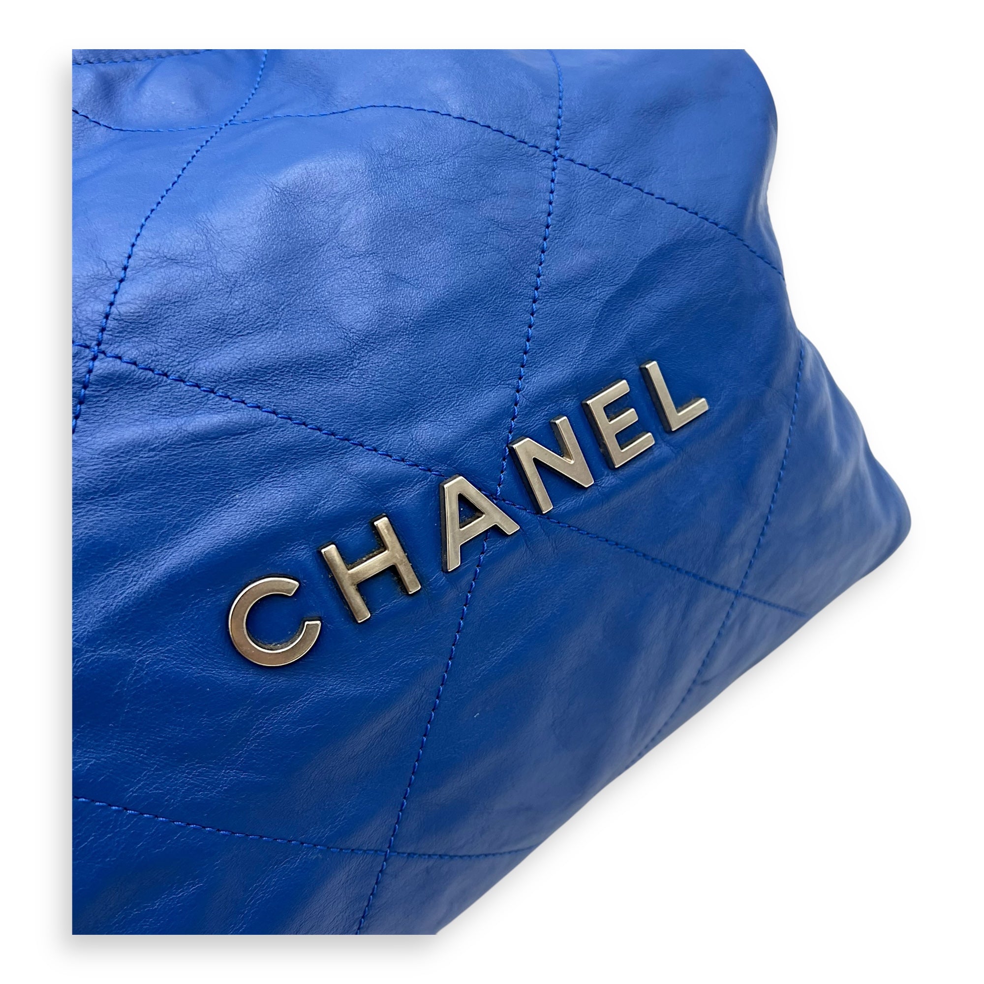 Chanel 22 Tote Shoulder Bag Blue in Calfskin, Silver hardware_6