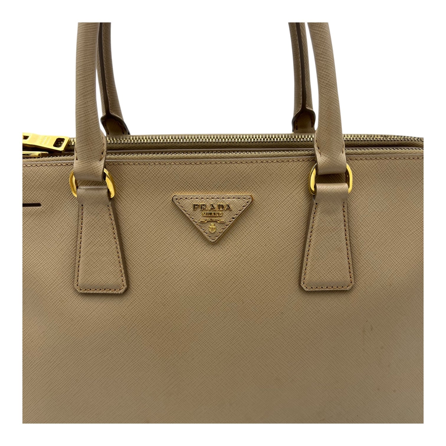 Prada Galleria Top Handle Bag Beige in Saffiano Leather, Gold hardware_8