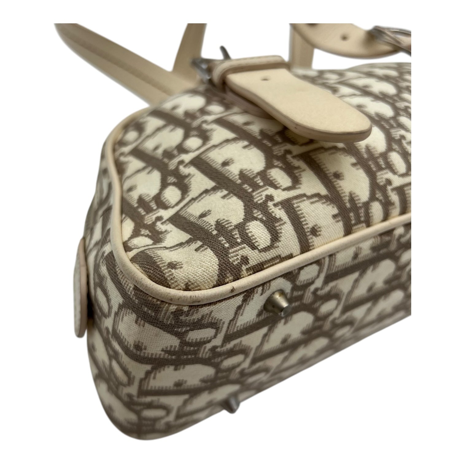 Christian Dior Trotteur Top Handle Bag Beige in Coated Canvas, Silver hardware_8