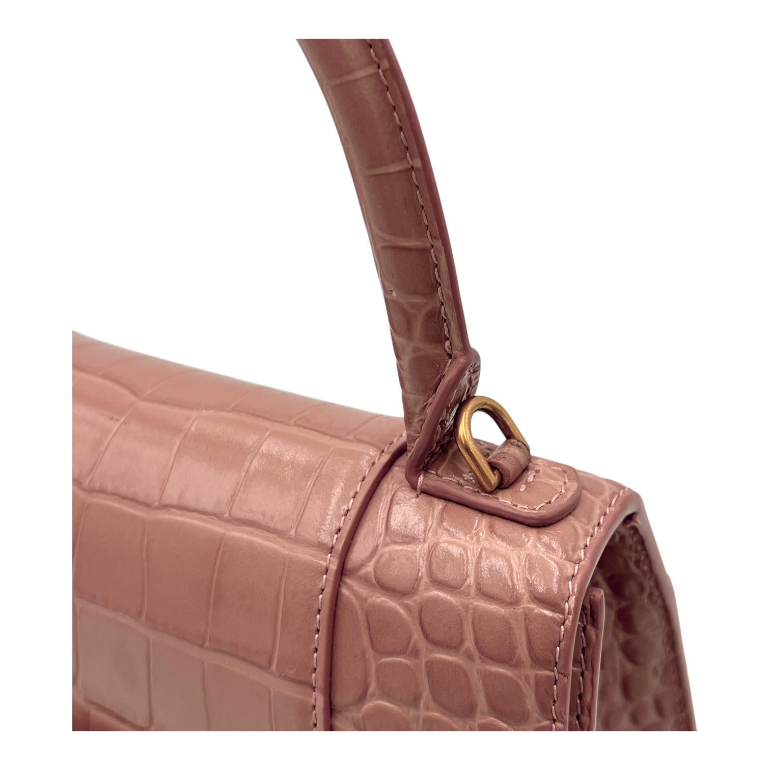 Balenciaga Hourglass Top Handle Bag Beige in Crocodile Embossed Calfskin, Silver hardware_6