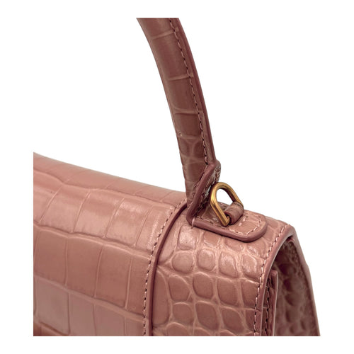 Balenciaga Hourglass Top Handle Bag Beige in Crocodile Embossed Calfskin, Silver hardware_6