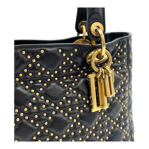 Christian Dior Lady Dior Top Handle Bag Black in Calfskin, Gold hardware_6