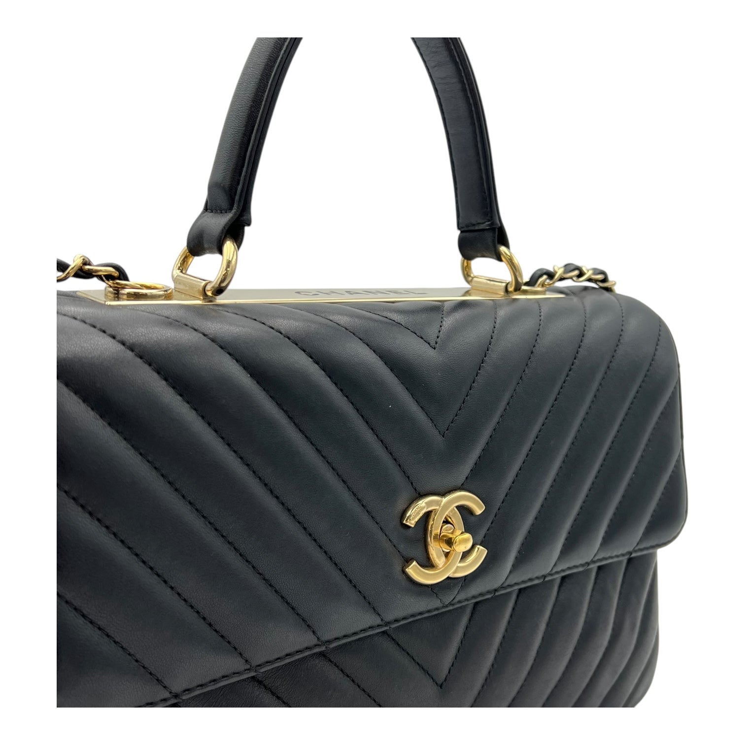 Chanel Trendy CC Black Top Handle Bag in Lambskin, Gold hardware_6