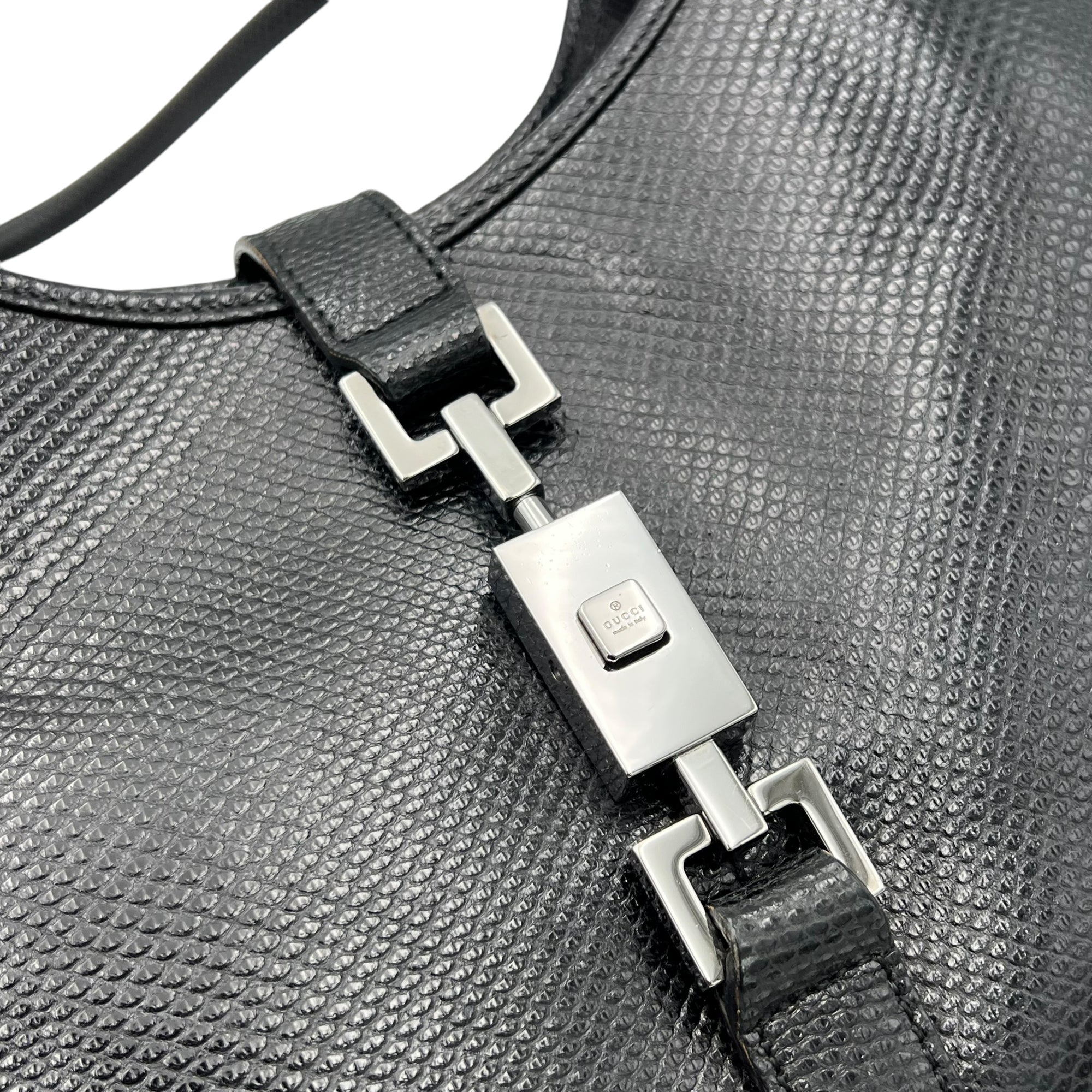 Gucci Jackie 1961 Shoulder Bag Black in Python Embossed Calfskin, Silver hardware_6