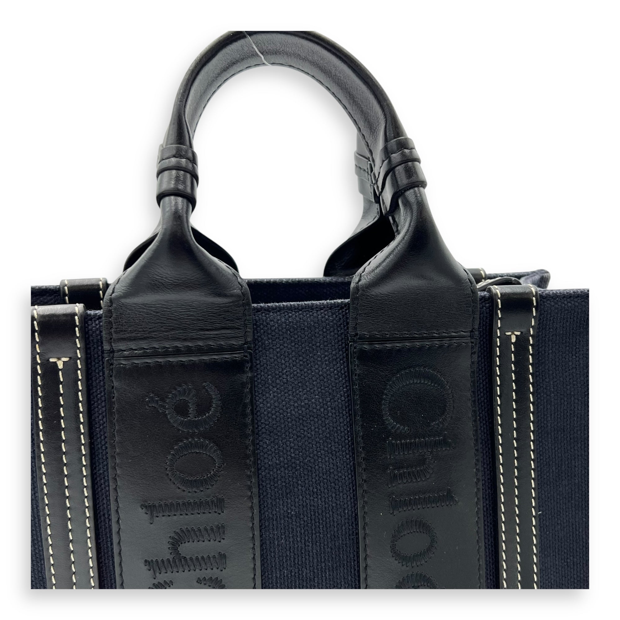 Chloé Woody Tote Bag Blue in Denim, Gold hardware_6