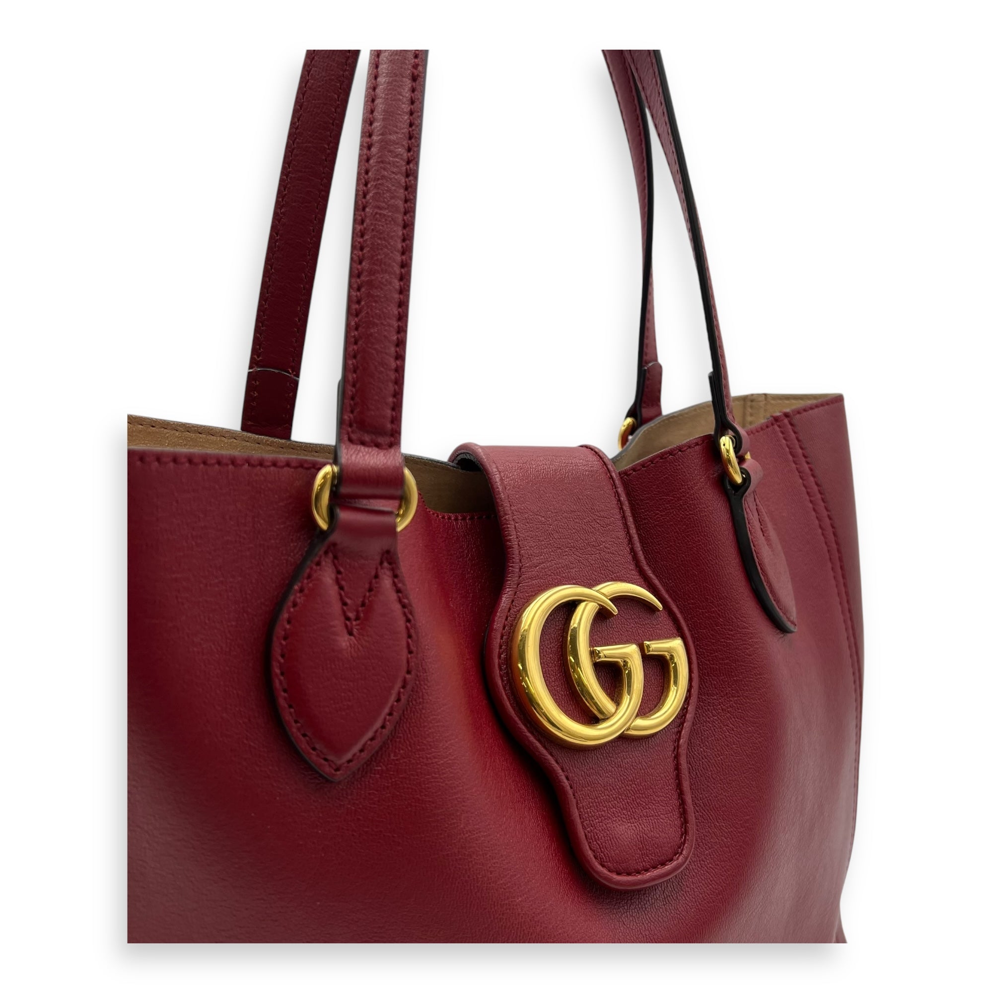 Gucci GG Tote Bag Red in Calfskin, Gold hardware_6