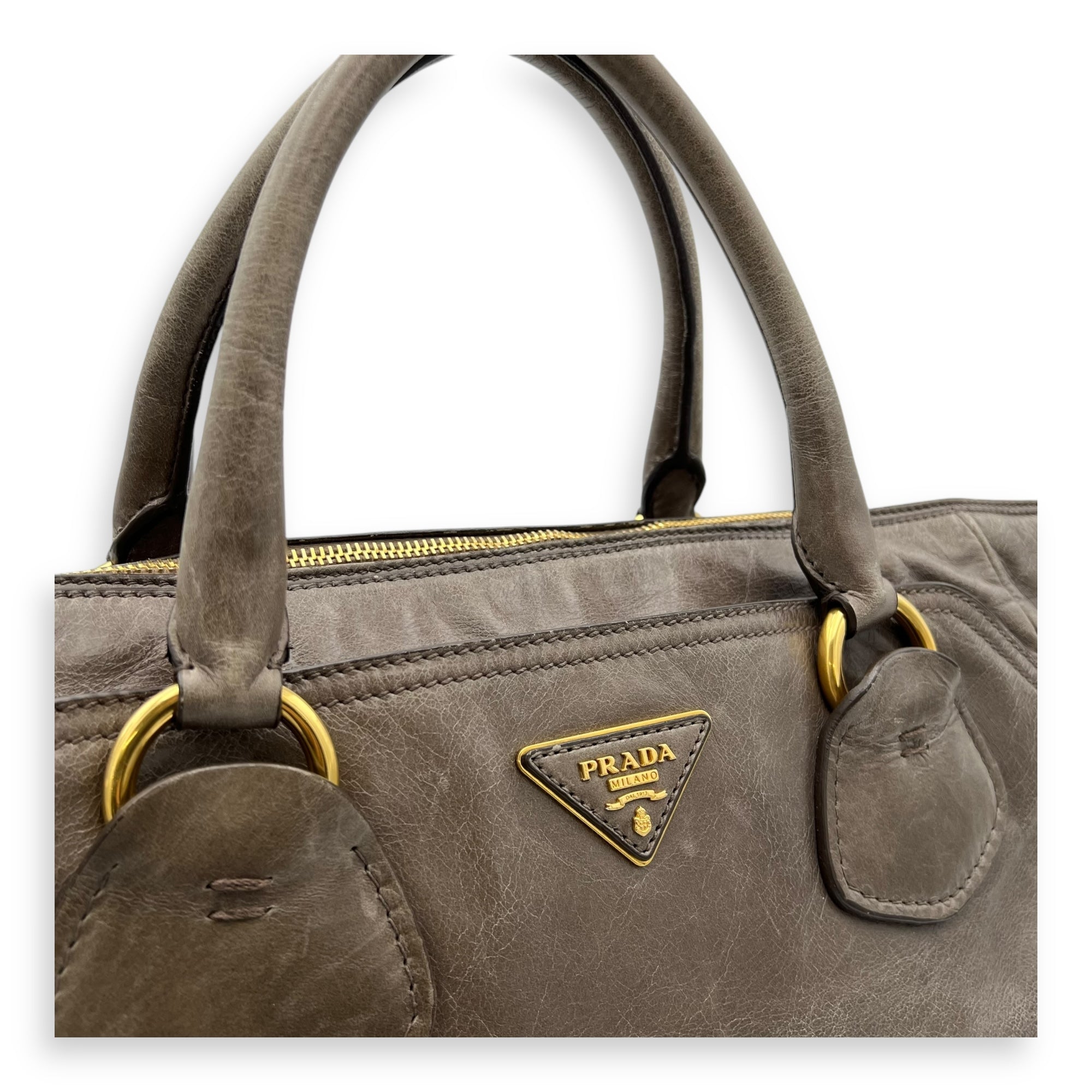Prada 2 way bag Top Handle Bag Brown in Calfskin, Gold hardware_6