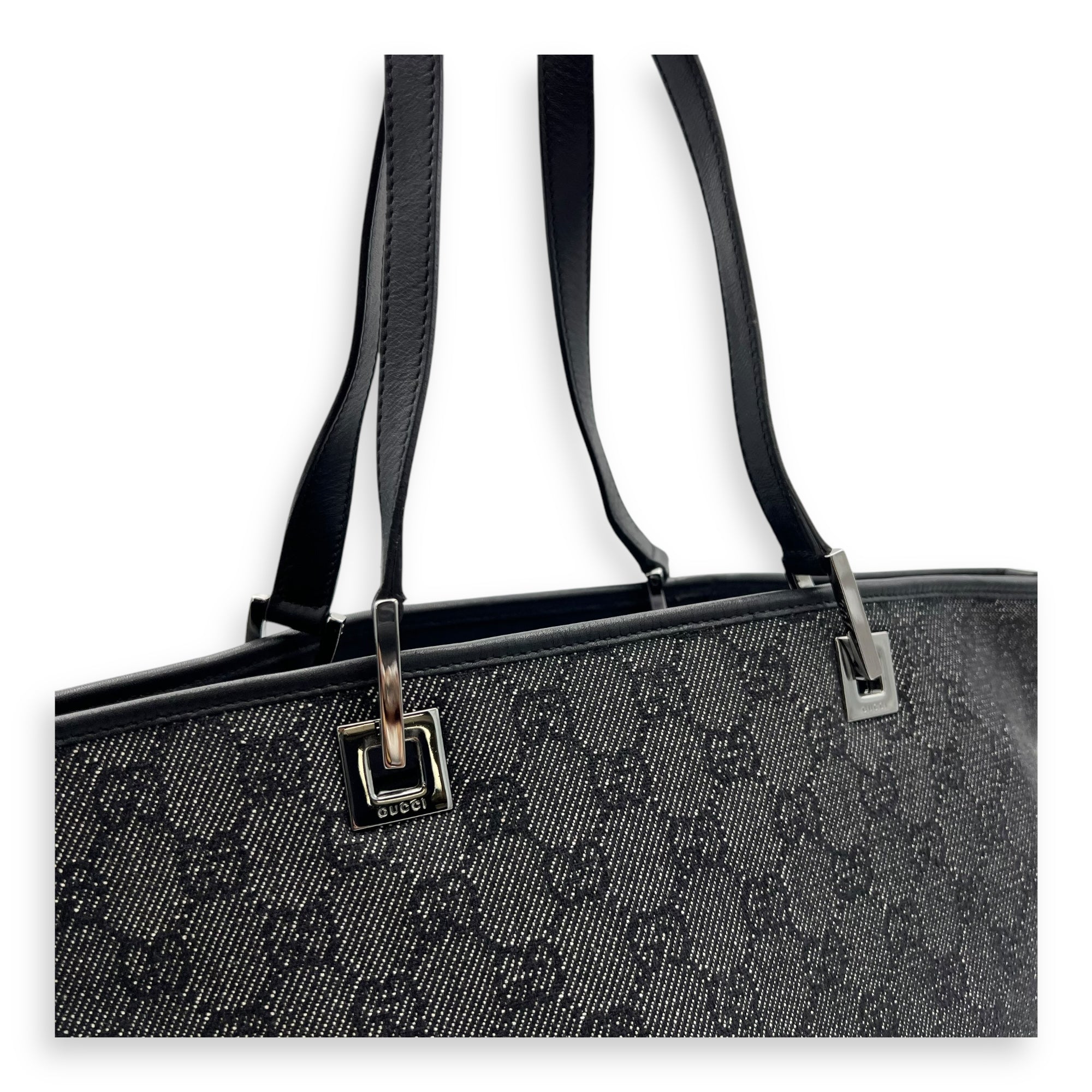 Gucci GG Tote Bag Black in Canvas, Silver hardware_6
