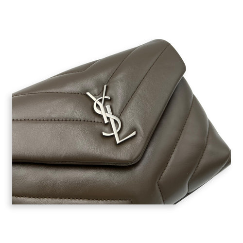 Saint Laurent Loulou Crossbody Bag Toy Brown in Calfskin, Silver hardware_6