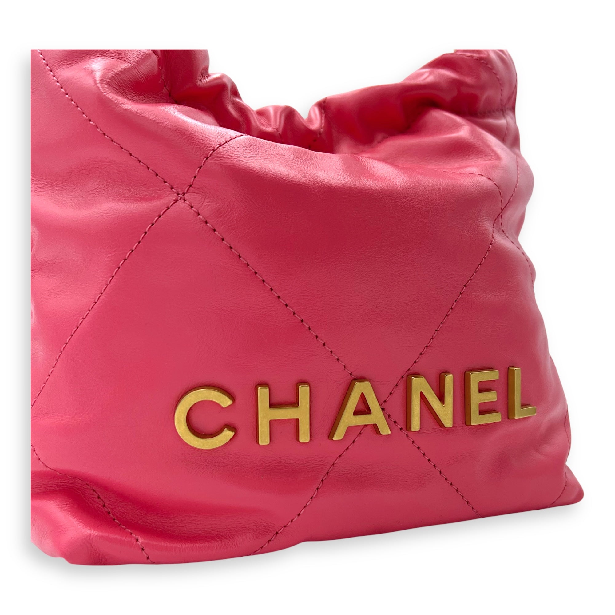 Chanel 22 Tote Crossbody Bag Mini Pink in Calfskin, Gold hardware_6