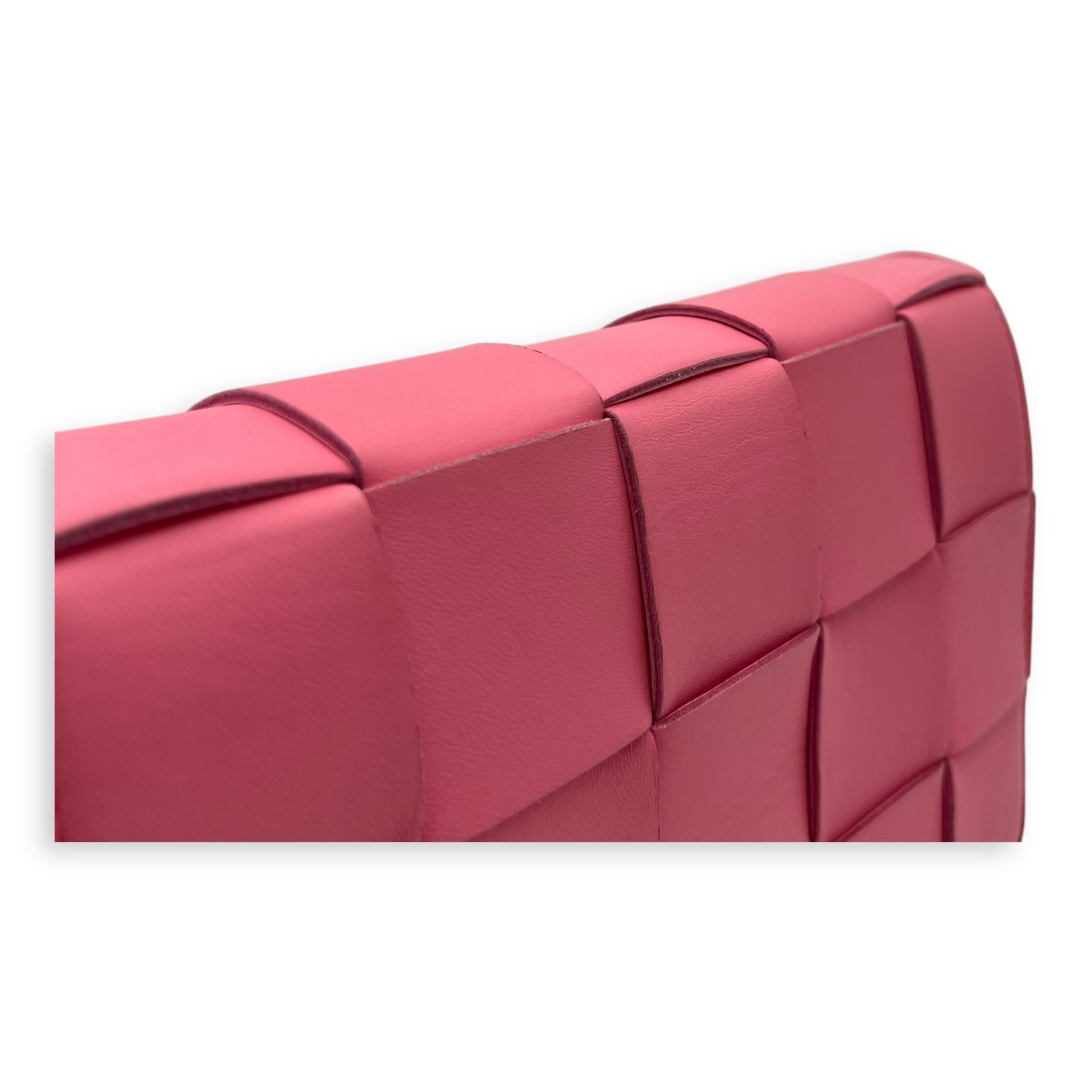 Bottega Veneta Cassette Crossbody Bag Pink in Calfskin, Silver hardware_6