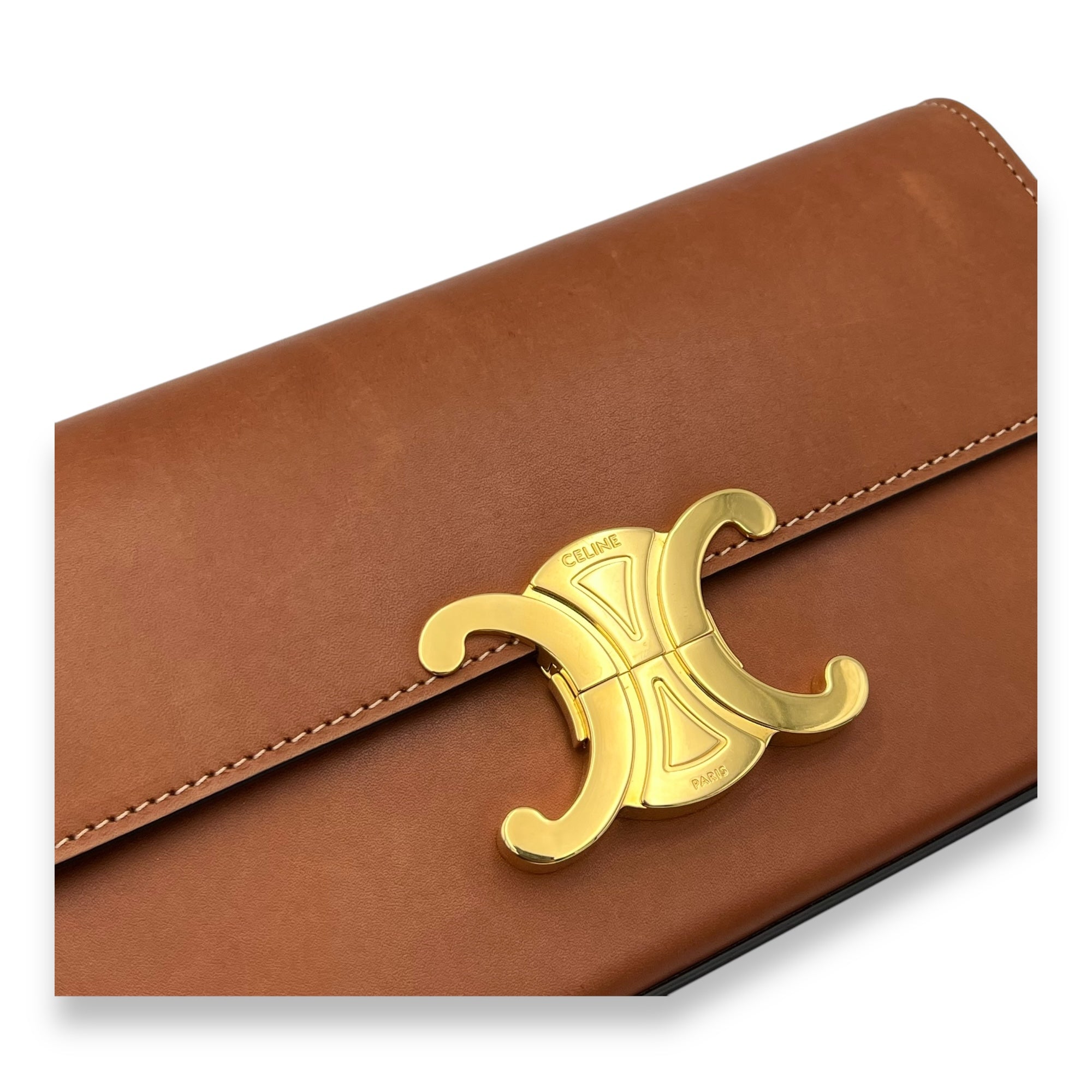 Celine Triomphe Shoulder Bag Brown in Calfskin, Gold hardware_6