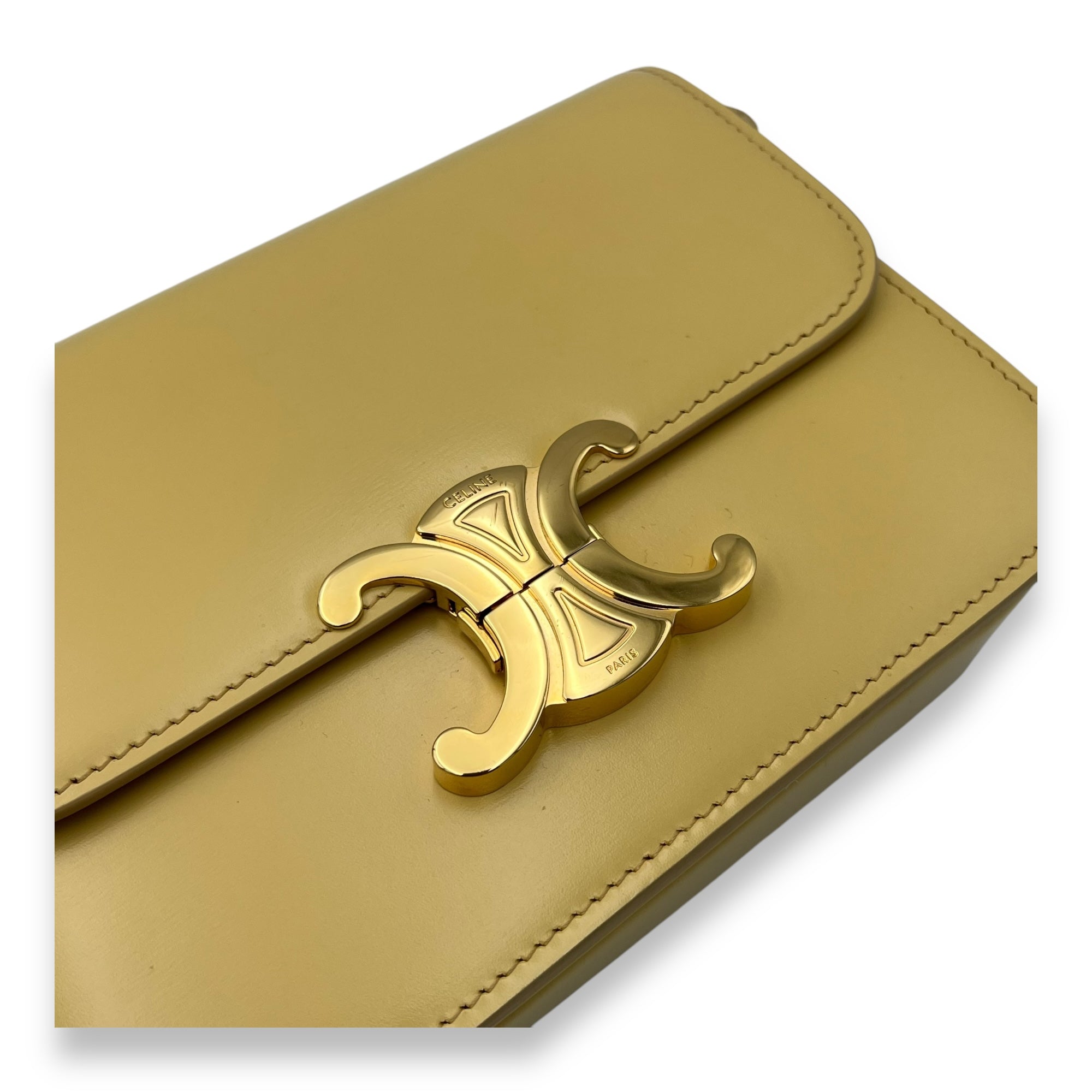 Celine Triomphe Crossbody Bag Teen Yellow in Calfskin, Gold hardware_6