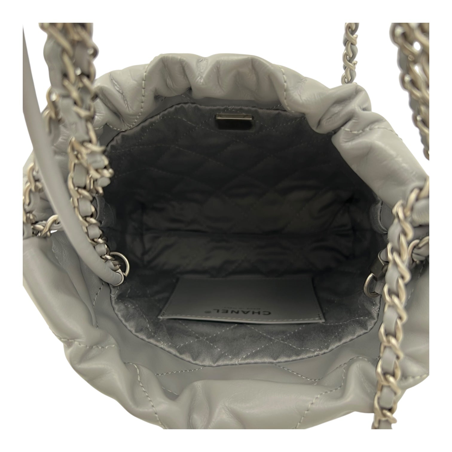 Chanel 22 Tote Crossbody Bag Mini Grey in Calfskin, Silver hardware_6