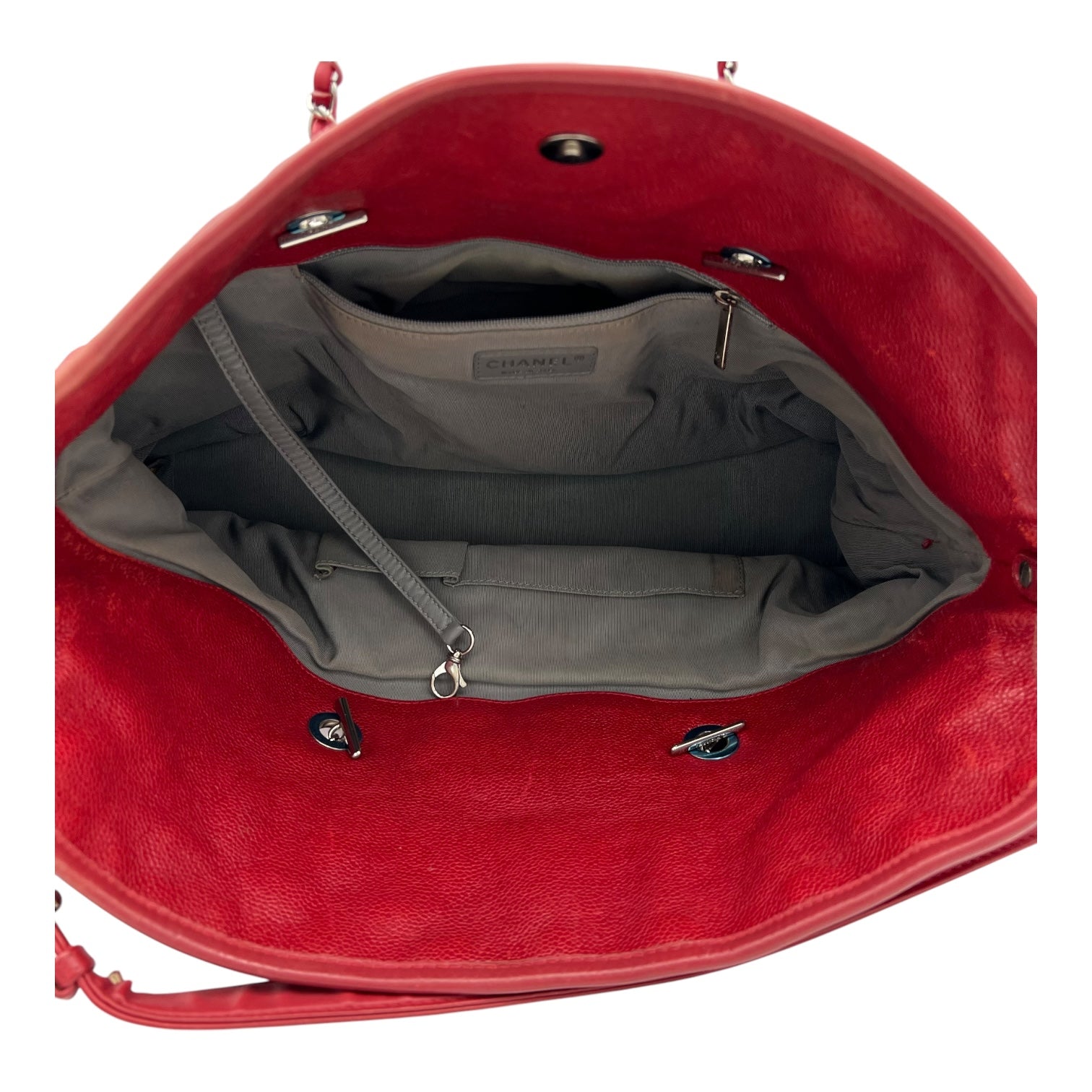 Chanel 2 way bag Shoulder Bag Red in Caviar Leather, Silver hardware_6