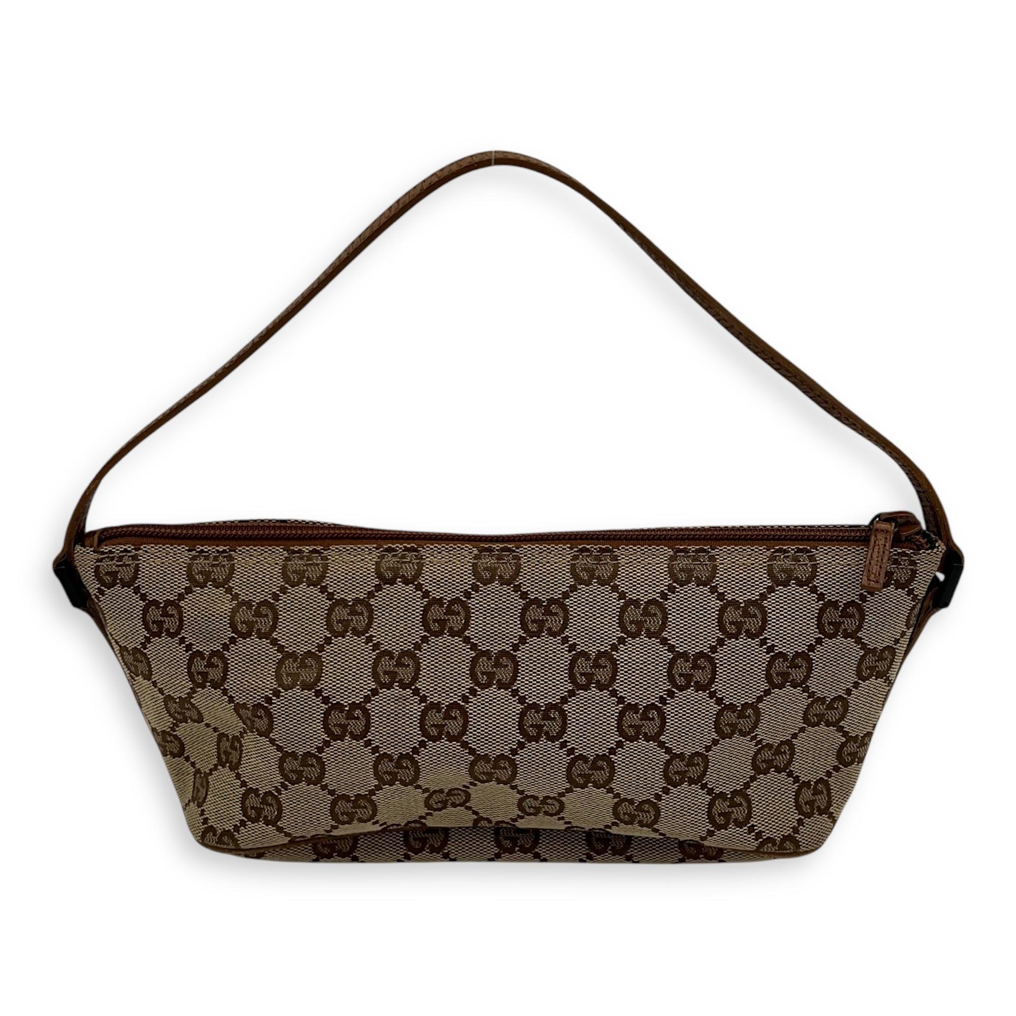 Gucci Boat Pochette Top Handle Bag Brown in Canvas, Gold hardware_2