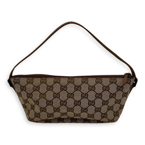 Gucci Boat Pochette Top Handle Bag Brown in Canvas, Gold hardware_2
