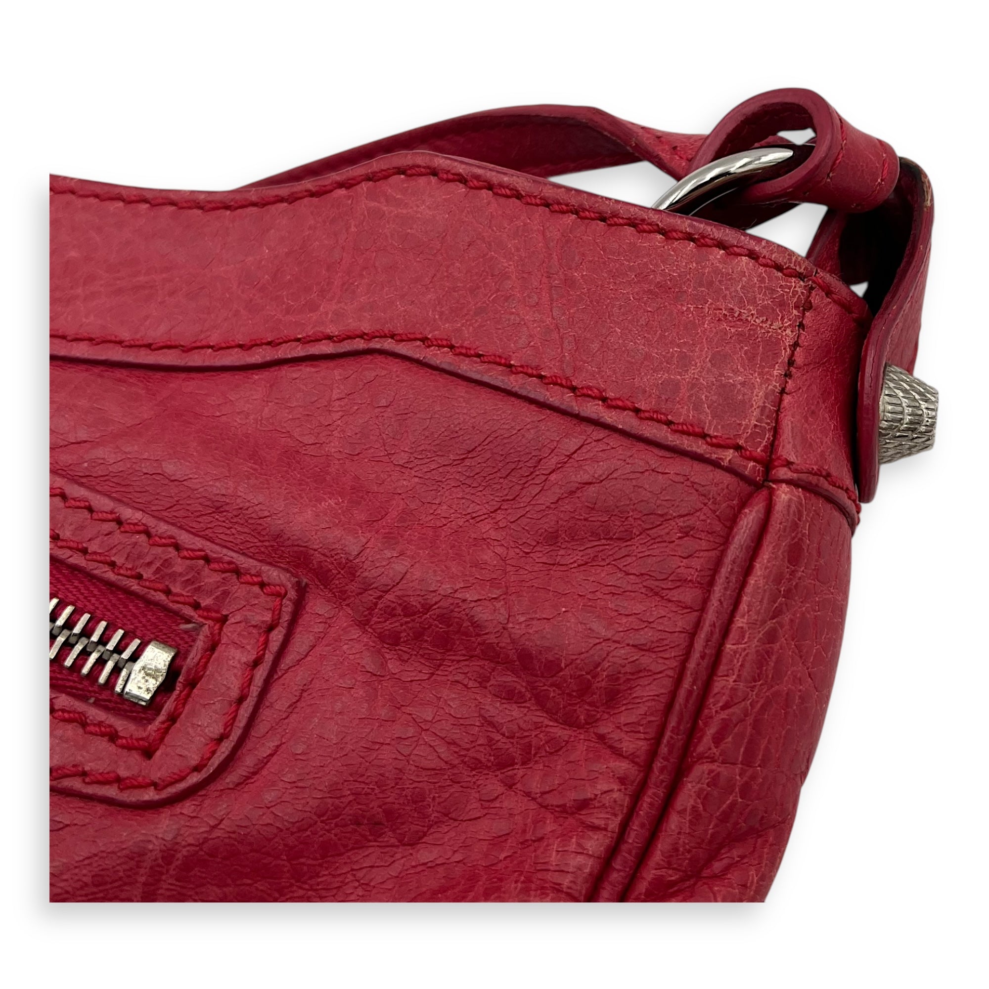 Balenciaga Hip Shoulder Bag Pink in Distressed Leather, Silver hardware_7