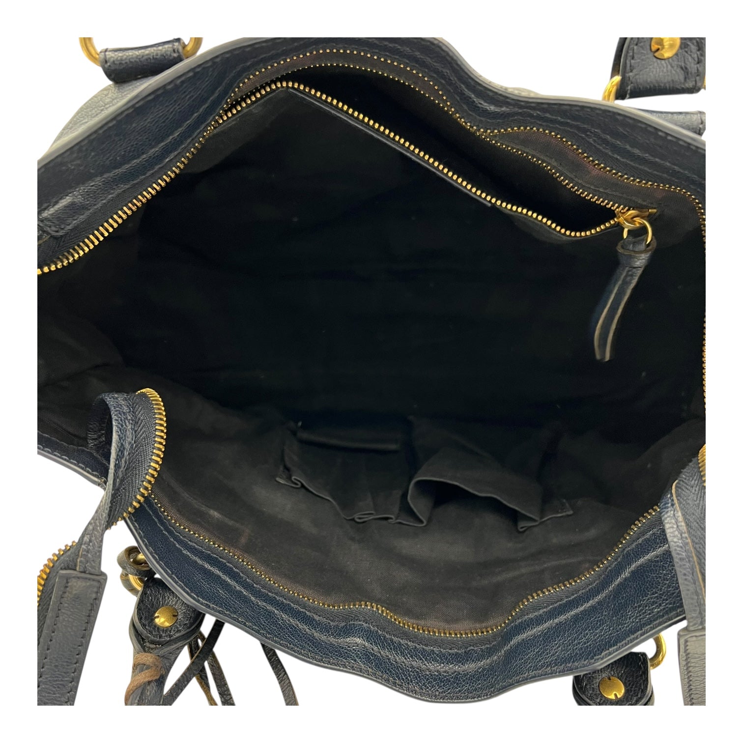 Balenciaga City Top Handle Bag Blue in Distressed Leather, Gold hardware_6