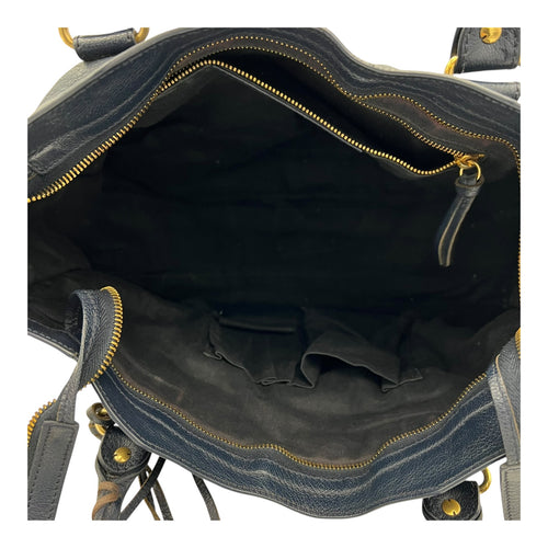 Balenciaga City Top Handle Bag Blue in Distressed Leather, Gold hardware_6