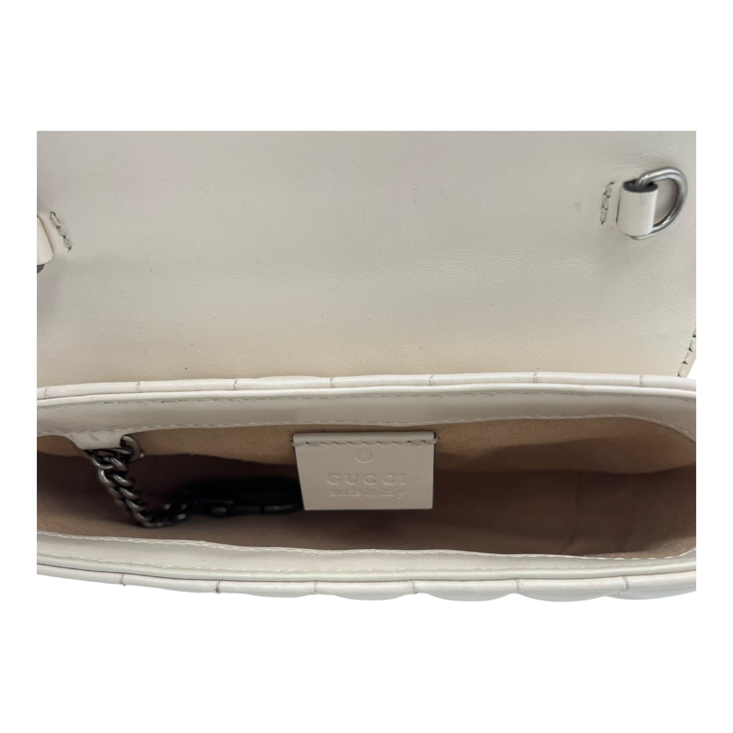 Gucci GG Marmont Crossbody Bag Super Mini White in Calfskin, Silver hardware_6