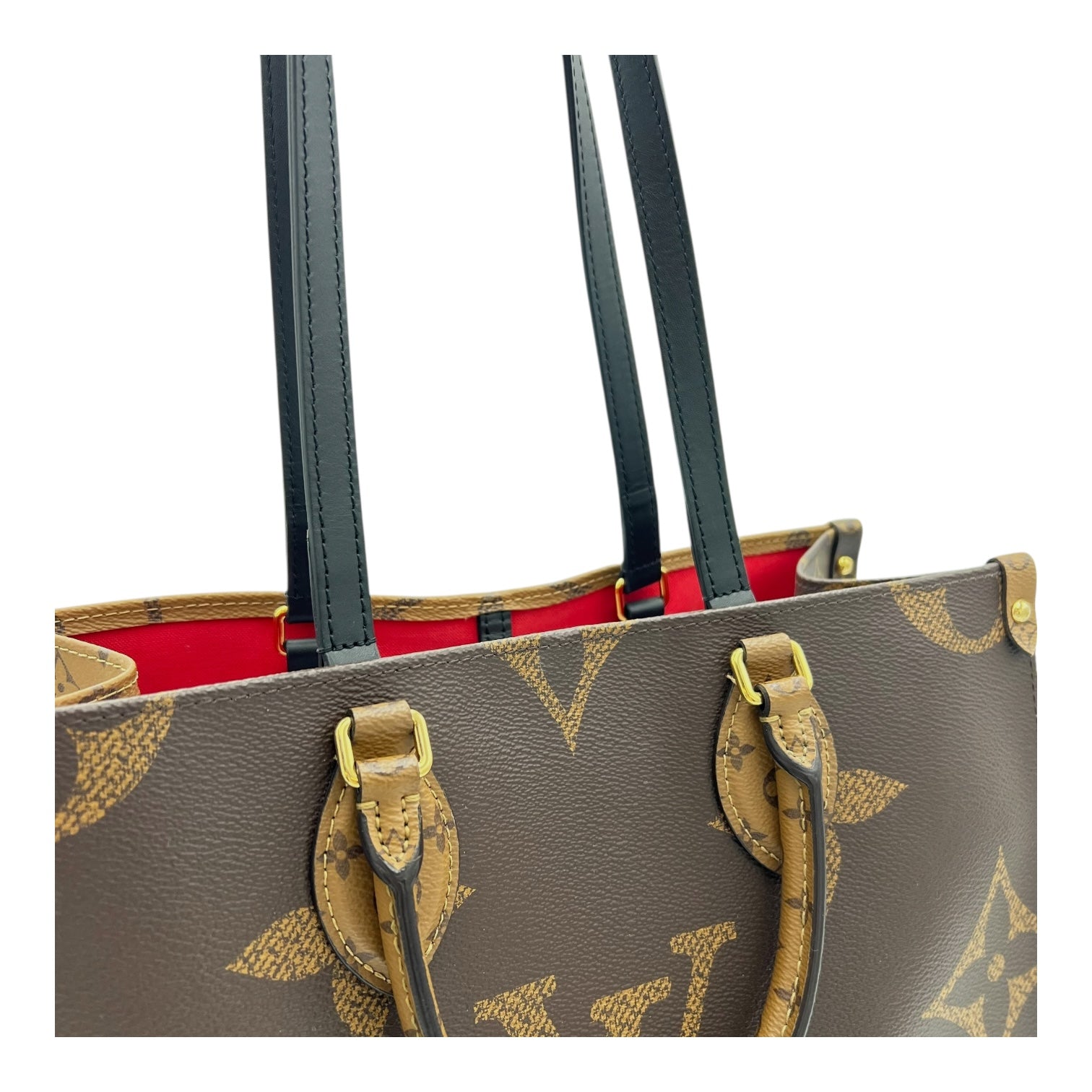 Louis Vuitton OnTheGo Top Handle Bag Brown in Coated Canvas, Gold hardware_6