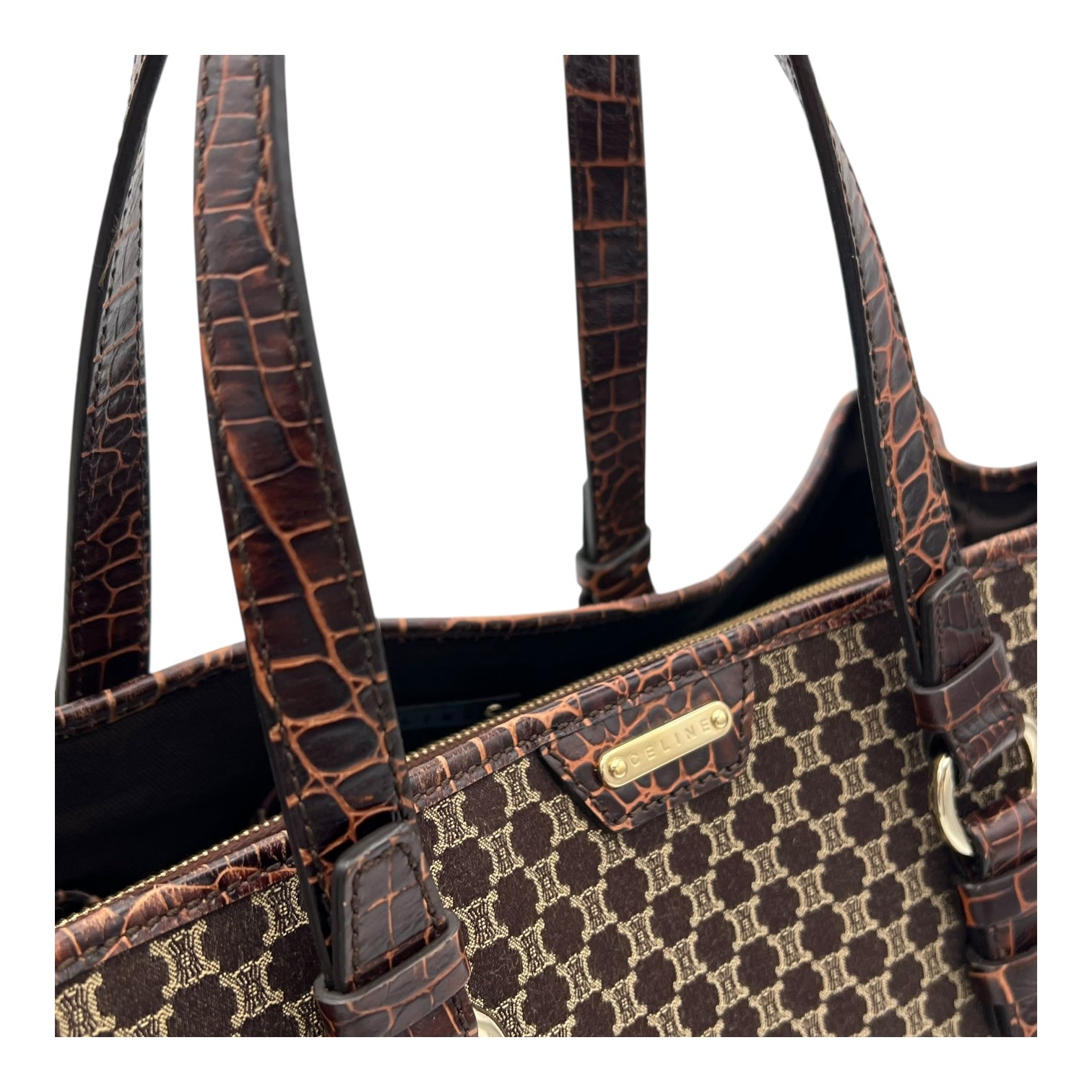 Celine Macadam Tote Bag Brown in Jacquard, Silver hardware_6